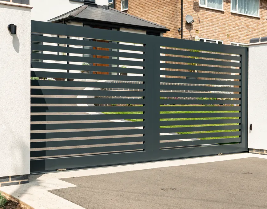 Automated anthracite aluminium sliding gate, Cookhill