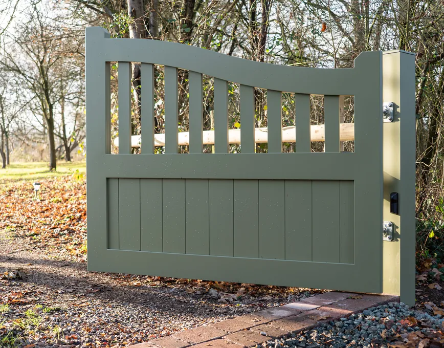 Sage green single swing gate