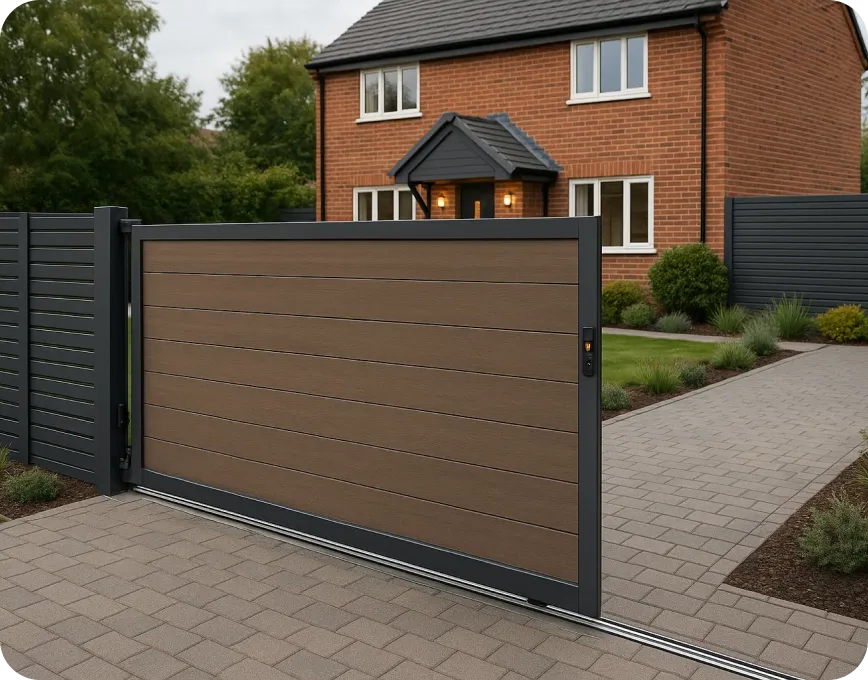 electric entry wooden driveway gates
