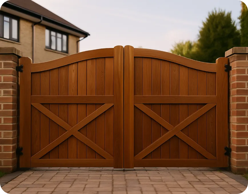 electric traditional wooden driveway gates