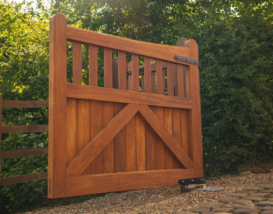 Traditional cross-braced timber gate, Hanbury