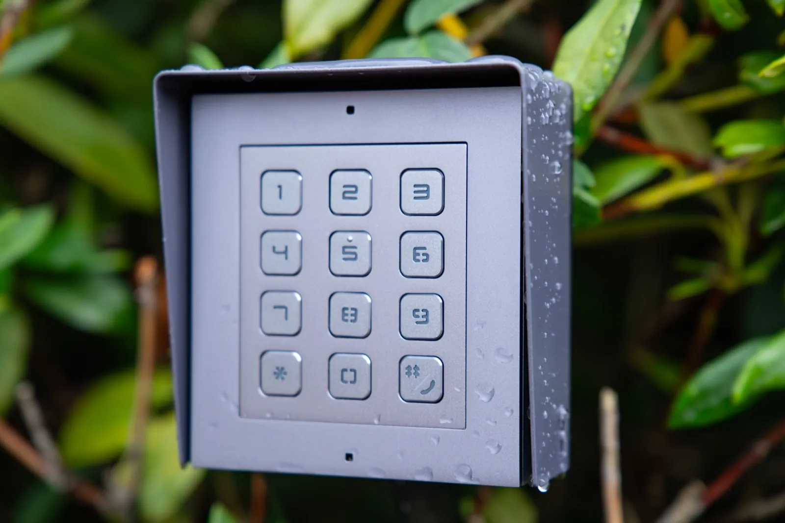 Keypad on a post beside the driveway gates